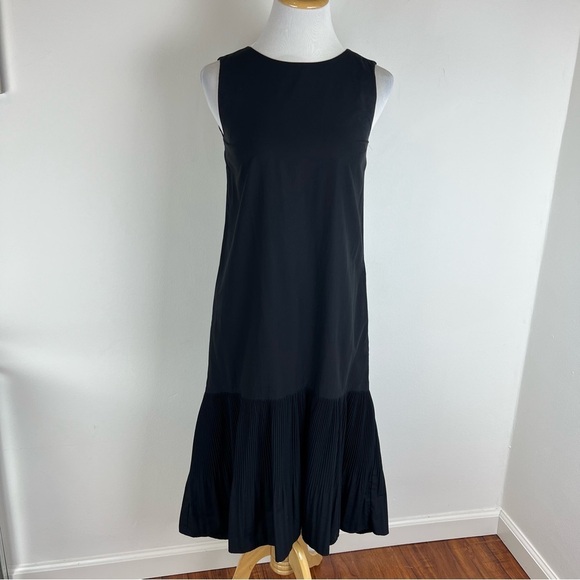 COS 100% Cotton Pleated Midi Shift Dress Black Size 2 B5 - Picture 3 of 9